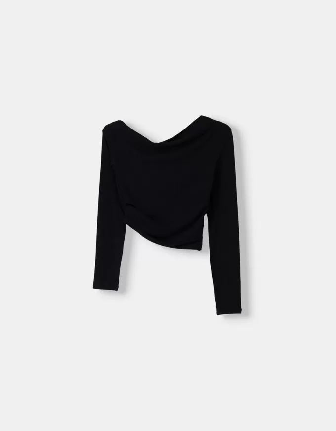 Tricou asimetric cu maneca lunga