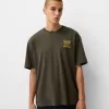Tricou brodat cu mânecă scurtă, relaxat