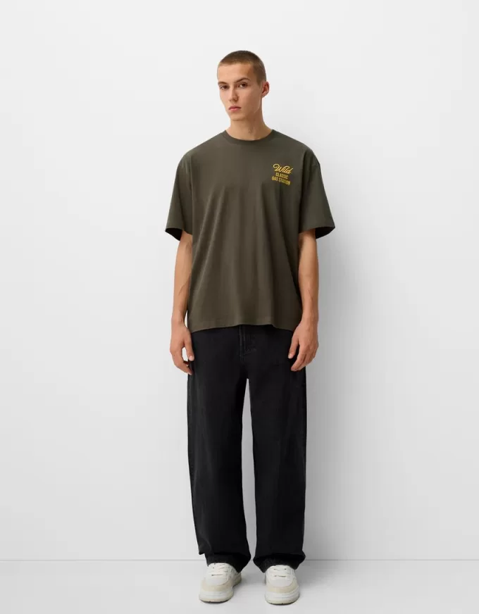 Tricou brodat cu mânecă scurtă, relaxat
