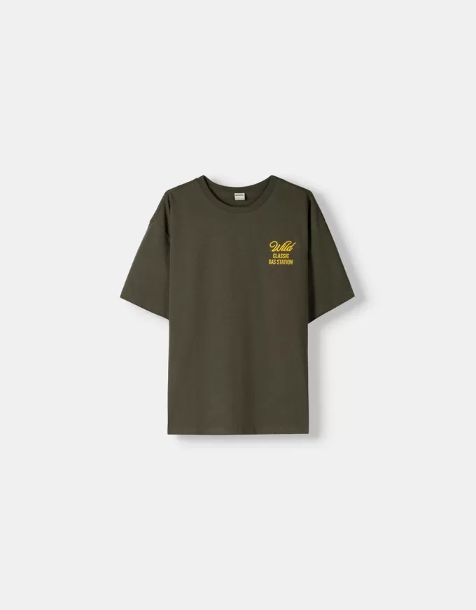 Tricou brodat cu mânecă scurtă, relaxat