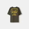 Tricou brodat cu mânecă scurtă, relaxat