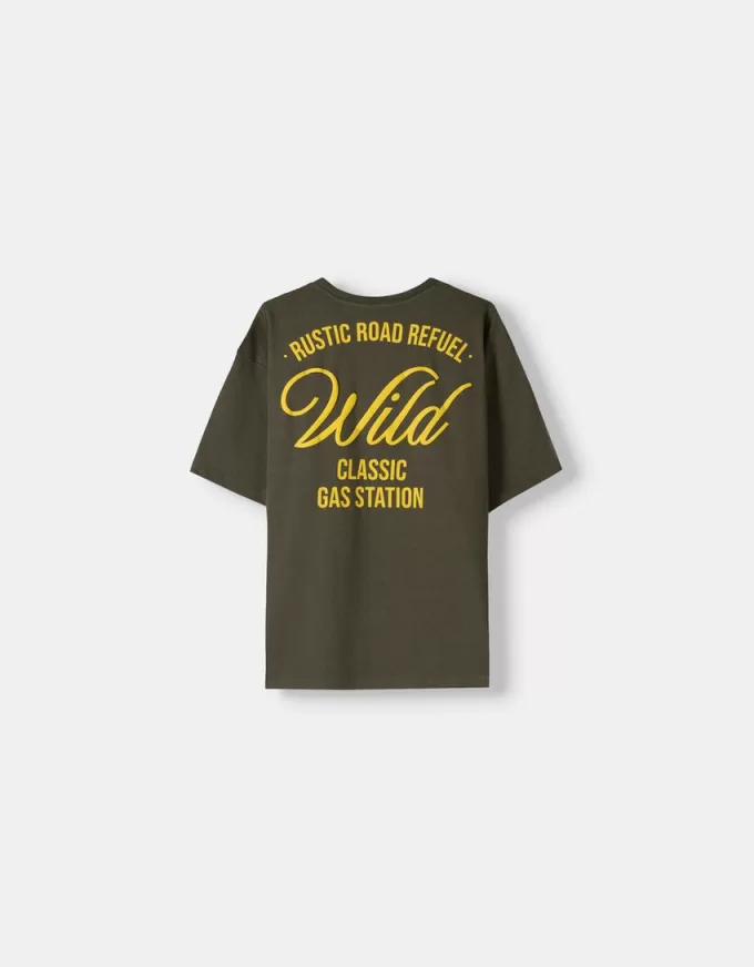 Tricou brodat cu mânecă scurtă, relaxat
