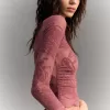 Tricou cu mânecă lungă adunată