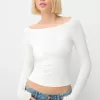 Tricou cu mânecă lungă brodat cu gât barcă Tricou cu mânecă lungă brodat cu gât barcă
