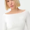 Tricou cu mânecă lungă brodat cu gât barcă Tricou cu mânecă lungă brodat cu gât barcă