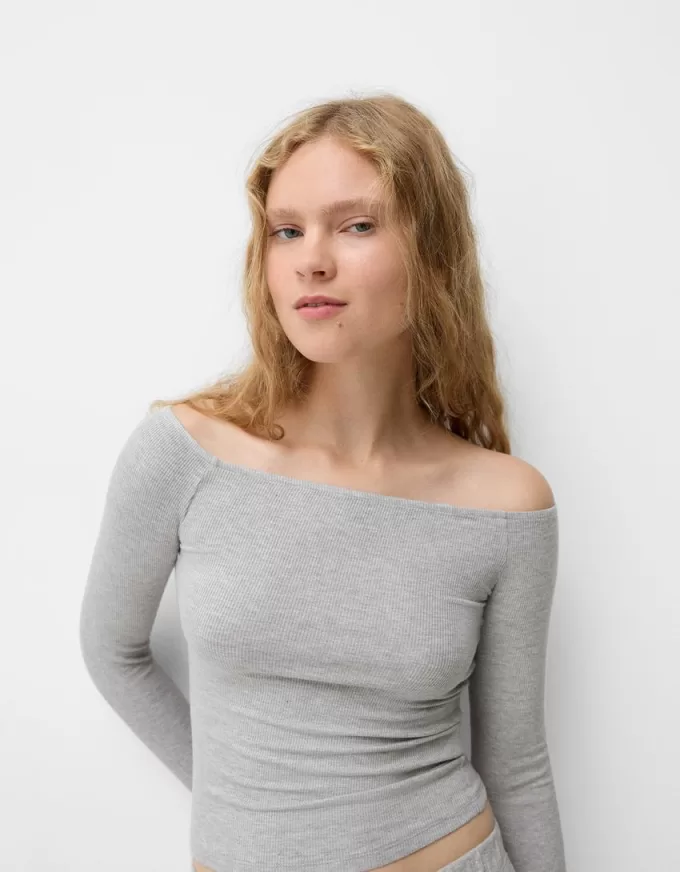 Tricou cu mânecă lungă cu decolteu Bardot Tricou cu mânecă lungă cu decolteu Bardot