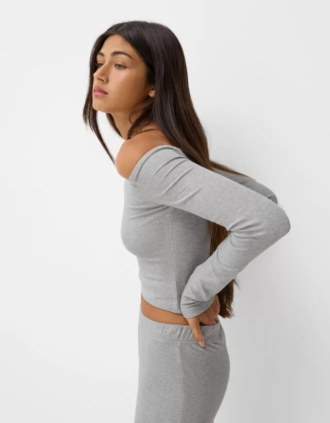 Tricou cu mânecă lungă cu decolteu Bardot Tricou cu mânecă lungă cu decolteu Bardot