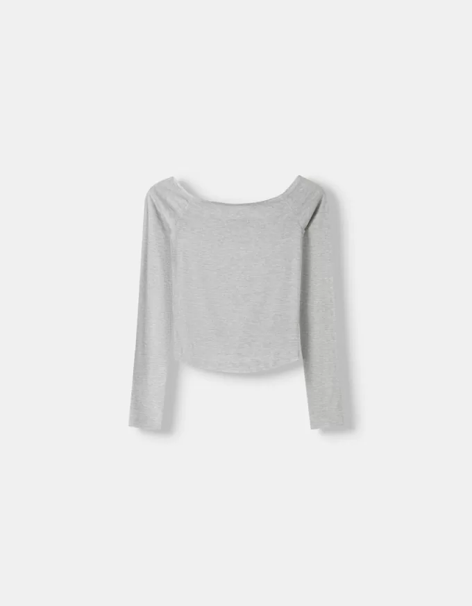 Tricou cu mânecă lungă cu decolteu Bardot Tricou cu mânecă lungă cu decolteu Bardot