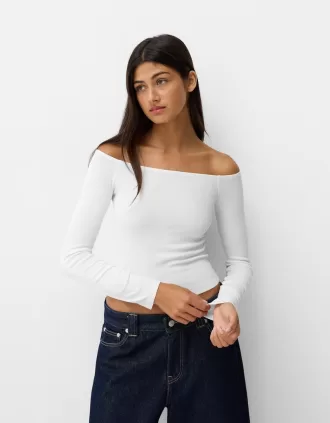 Tricou cu mânecă lungă cu decolteu Bardot