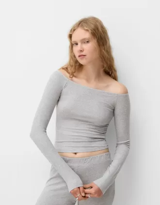 Tricou cu mânecă lungă cu decolteu Bardot