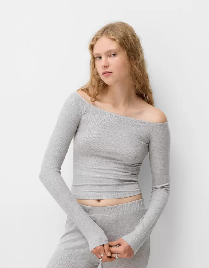 Tricou cu mânecă lungă cu decolteu Bardot Tricou cu mânecă lungă cu decolteu Bardot