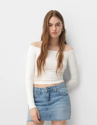 Tricou cu mânecă lungă cu decolteu Bardot