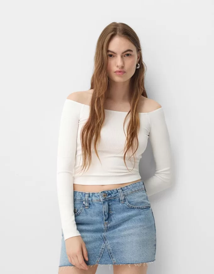 Tricou cu mânecă lungă cu decolteu Bardot Tricou cu mânecă lungă cu decolteu Bardot