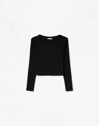 Tricou cu mânecă lungă cu decolteu în V