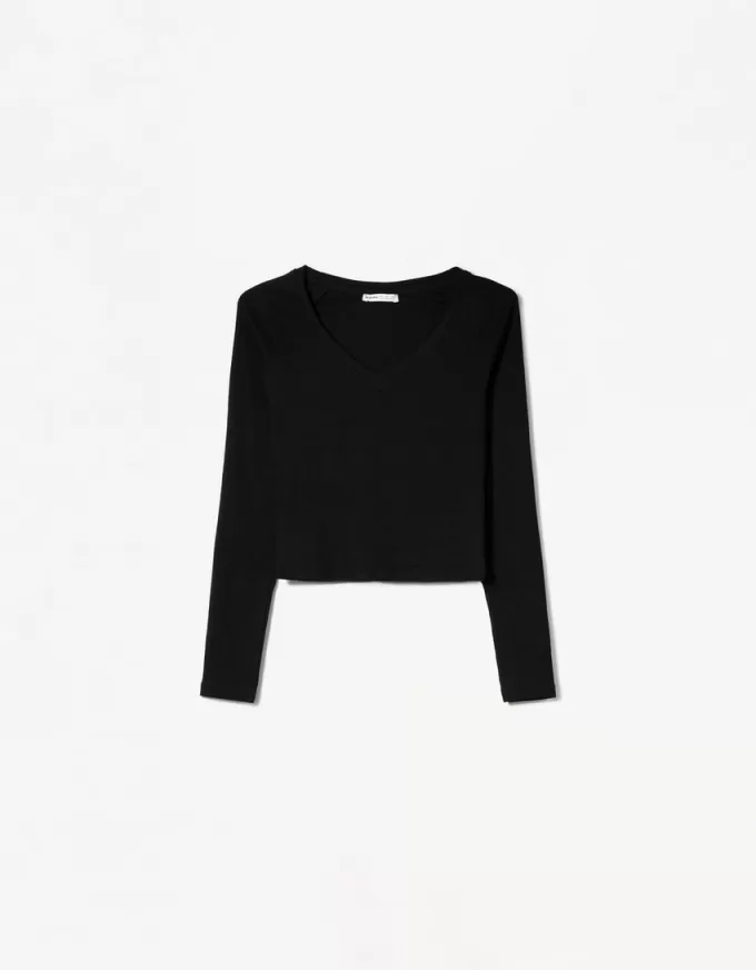 Tricou cu mânecă lungă cu decolteu în V Tricou cu mânecă lungă cu decolteu în V