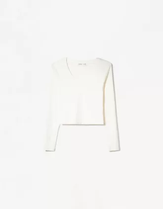 Tricou cu mânecă lungă cu decolteu în V