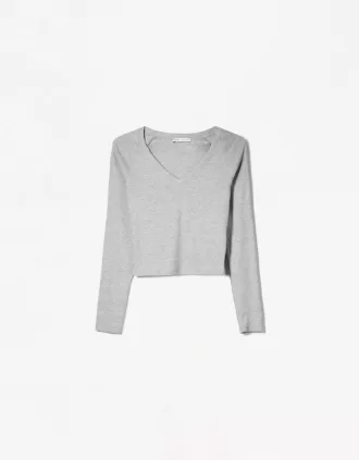Tricou cu mânecă lungă cu decolteu în V