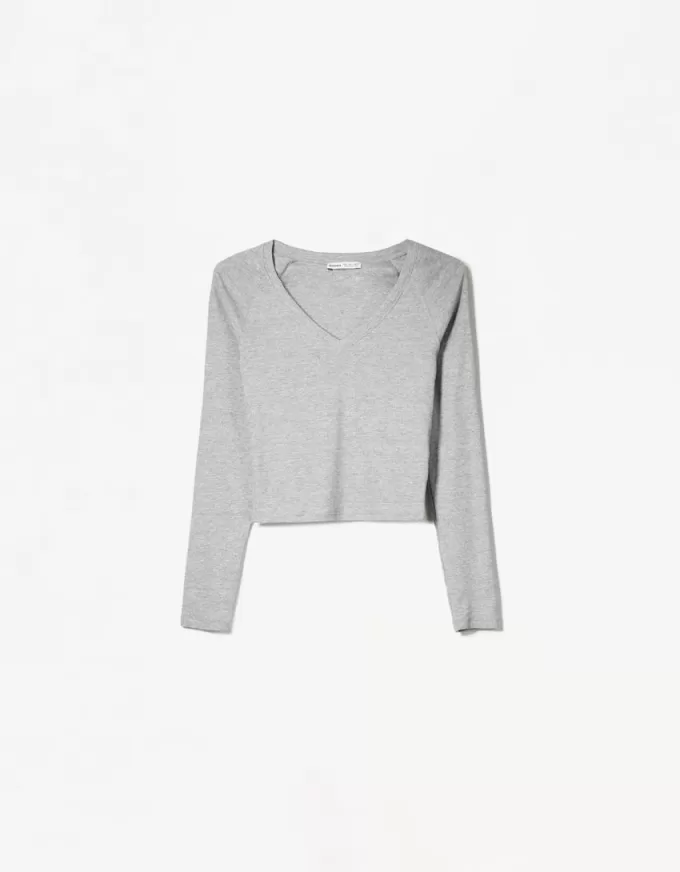 Tricou cu mânecă lungă cu decolteu în V Tricou cu mânecă lungă cu decolteu în V