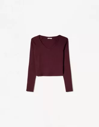 Tricou cu mânecă lungă cu decolteu în V