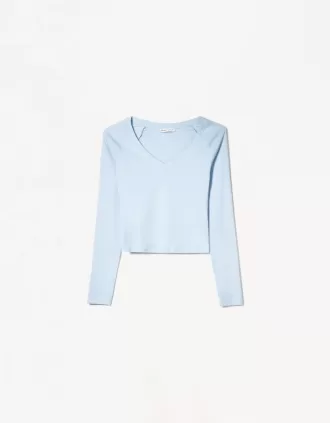 Tricou cu mânecă lungă cu decolteu în V