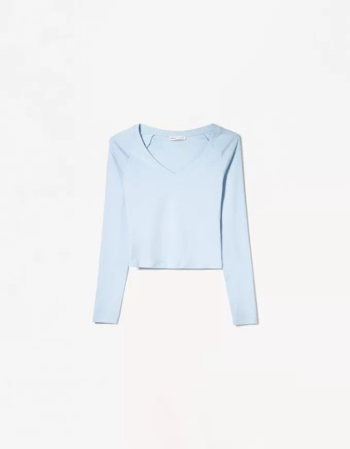 Tricou cu mânecă lungă cu decolteu în V Tricou cu mânecă lungă cu decolteu în V