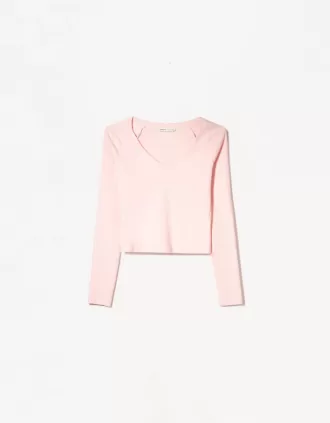 Tricou cu mânecă lungă cu decolteu în V