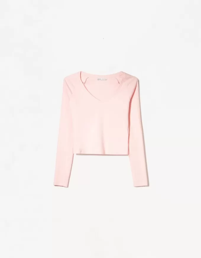 Tricou cu mânecă lungă cu decolteu în V Tricou cu mânecă lungă cu decolteu în V