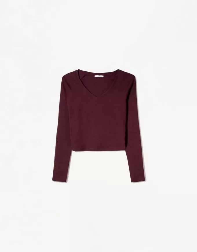 Tricou cu mânecă lungă cu decolteu în V Tricou cu mânecă lungă cu decolteu în V
