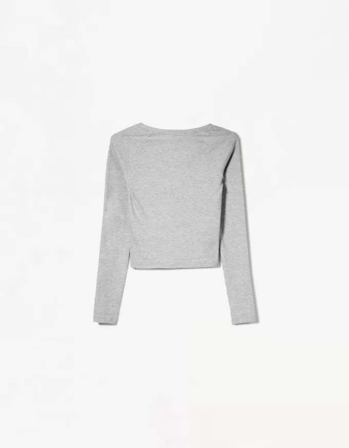Tricou cu mânecă lungă cu decolteu în V Tricou cu mânecă lungă cu decolteu în V