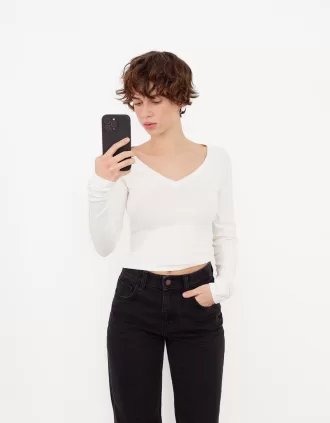 Tricou cu mânecă lungă cu decolteu în V