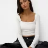 Tricou cu mânecă lungă cu decolteu pătrat Tricou cu mânecă lungă cu decolteu pătrat