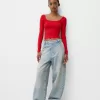 Tricou cu mânecă lungă cu decolteu pătrat Tricou cu mânecă lungă cu decolteu pătrat