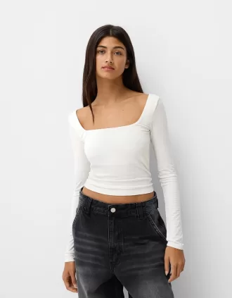 Tricou cu mânecă lungă cu decolteu pătrat
