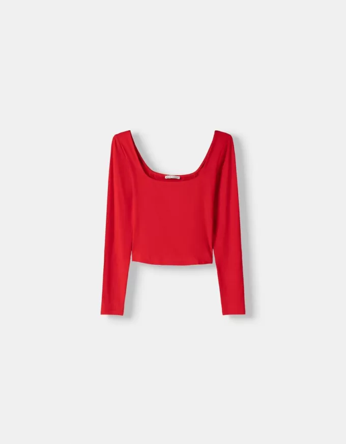 Tricou cu mânecă lungă cu decolteu pătrat Tricou cu mânecă lungă cu decolteu pătrat