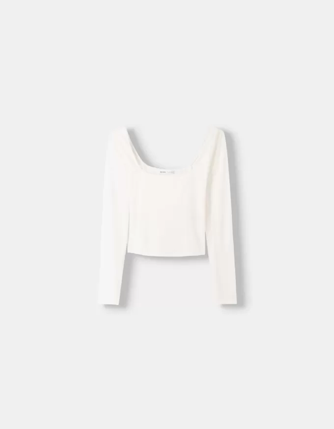 Tricou cu mânecă lungă cu decolteu pătrat Tricou cu mânecă lungă cu decolteu pătrat