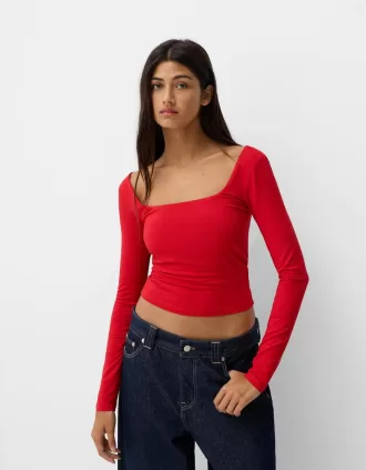Tricou cu mânecă lungă cu decolteu pătrat