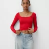 Tricou cu mânecă lungă cu decolteu pătrat Tricou cu mânecă lungă cu decolteu pătrat
