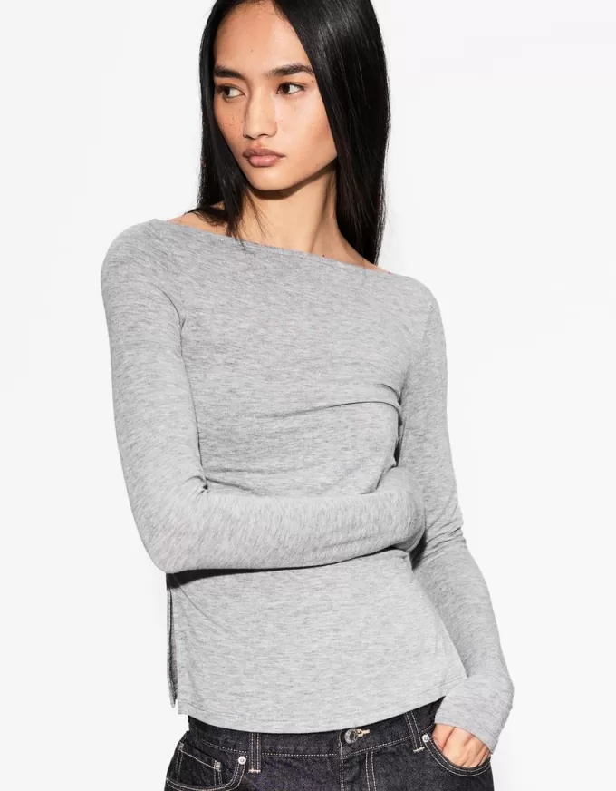 Tricou cu maneca lunga cu detaliu incrustat Tricou cu maneca lunga cu detaliu incrustat