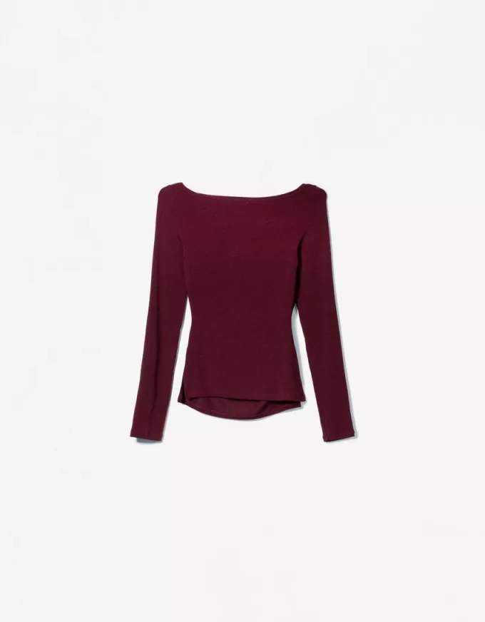 Tricou cu maneca lunga cu detaliu incrustat Tricou cu maneca lunga cu detaliu incrustat