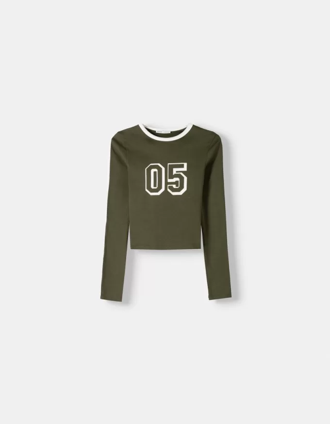 Tricou cu maneca lunga, cu imprimeu si ornamente Tricou cu maneca lunga, cu imprimeu si ornamente