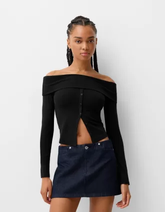 Tricou cu maneca lunga cu nasturi