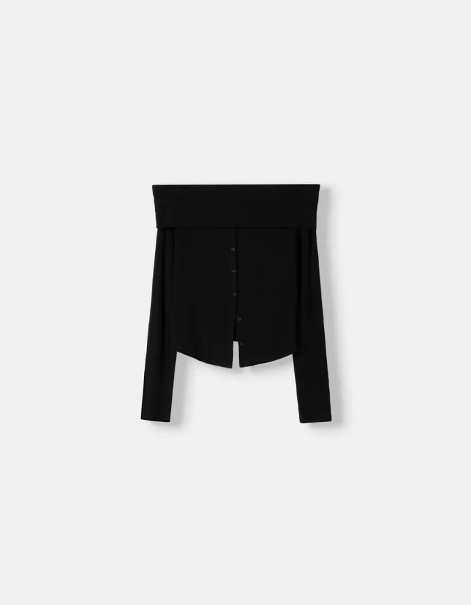 Tricou cu maneca lunga cu nasturi Tricou cu maneca lunga cu nasturi