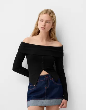 Tricou cu maneca lunga cu nasturi