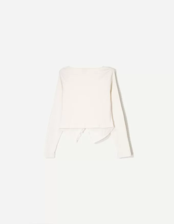 Tricou cu mânecă lungă cu nervuri și dantelă blondă Tricou cu mânecă lungă cu nervuri și dantelă blondă
