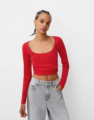 Tricou cu mânecă lungă, cu părțile strânse