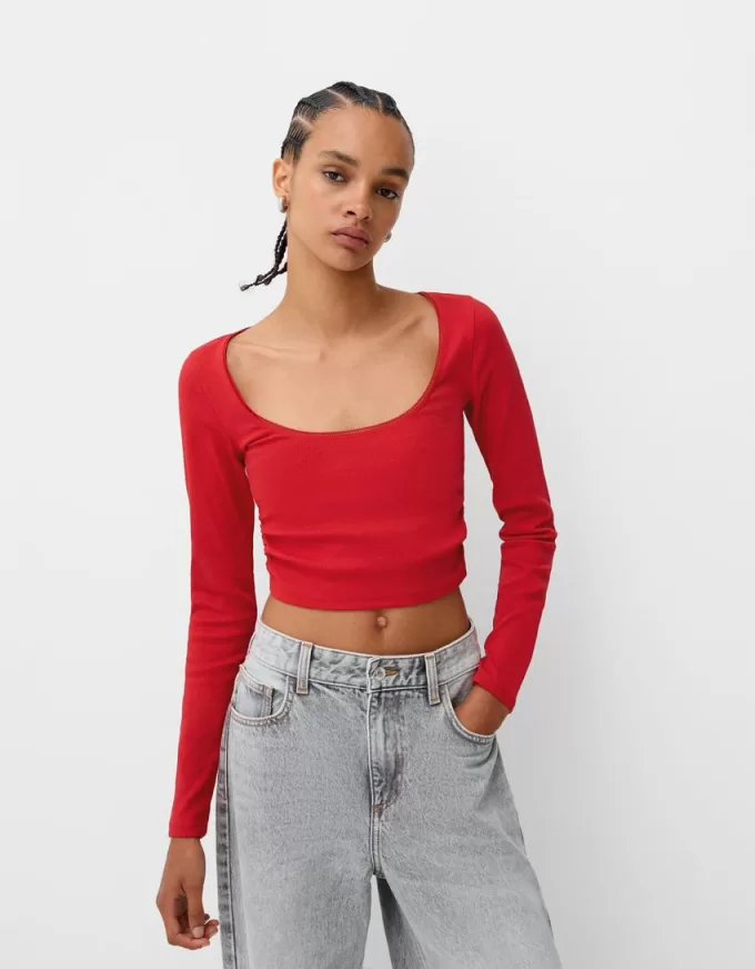 Tricou cu mânecă lungă, cu părțile strânse Tricou cu mânecă lungă, cu părțile strânse
