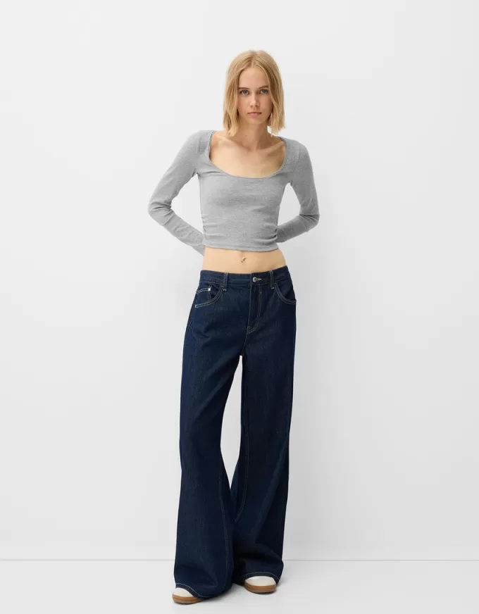 Tricou cu mânecă lungă, cu părțile strânse Tricou cu mânecă lungă, cu părțile strânse