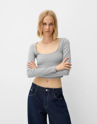 Tricou cu mânecă lungă, cu părțile strânse