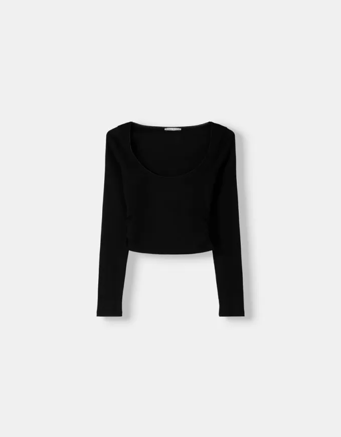 Tricou cu mânecă lungă, cu părțile strânse Tricou cu mânecă lungă, cu părțile strânse