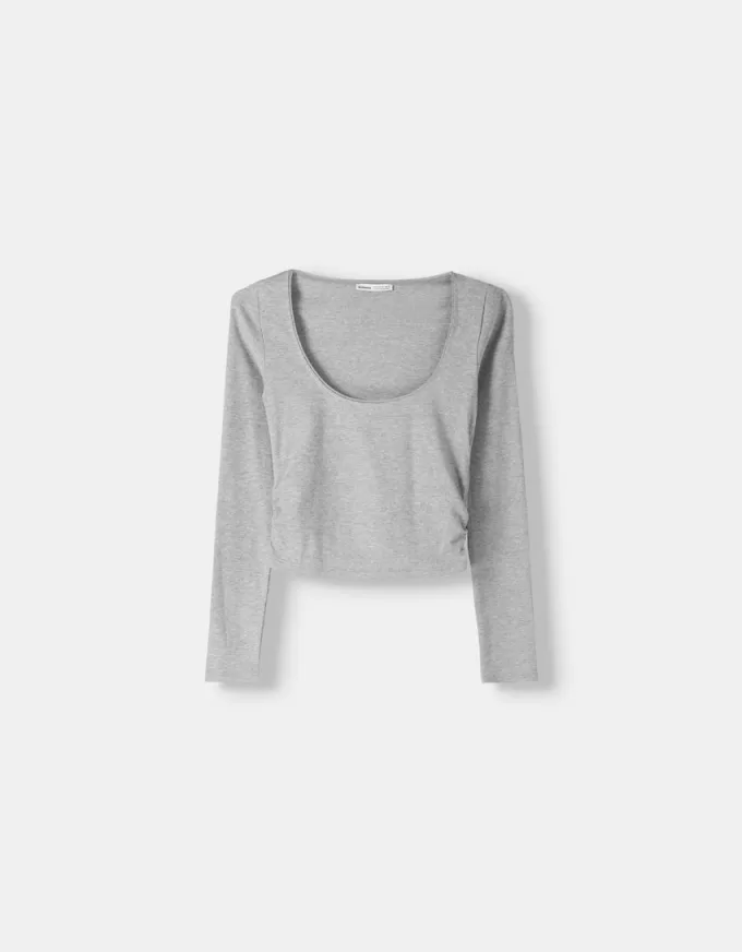 Tricou cu mânecă lungă, cu părțile strânse Tricou cu mânecă lungă, cu părțile strânse